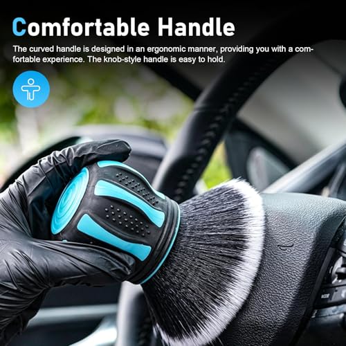 Car Detailing Brush, Ultra-soft Microfiber Bristles Brush with Storage Rack, Non-slip Ball-shaped Handle Cleaning Tool, Interior Gap Cleaner for Car & Home & Office (Blue) - view 6