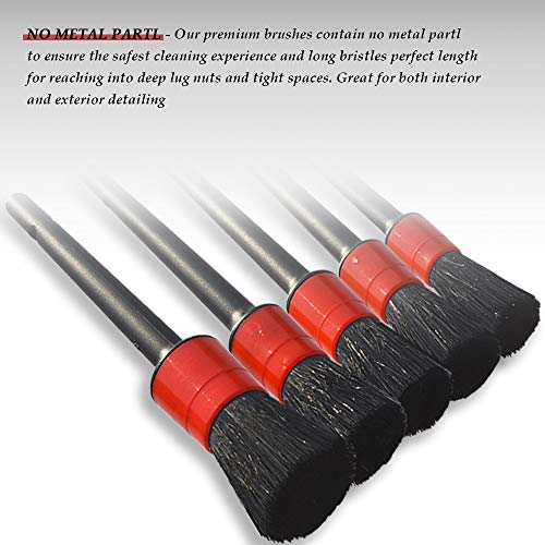 Detailing Brush Set -5 Different Sizes Premium Natural Boar Hair Mixed Fiber Plastic Handle Automotive Detail Brushes for Cleaning Wheels, Engine, Interior, Air Vents, Car, Motorcy - view 2