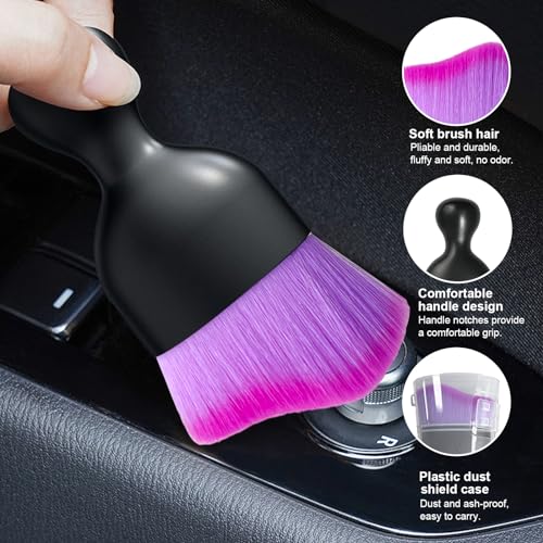 Car Detailing Brush, Curved Soft Bristles Auto Removal Dust Collectors, Universal Vehicle Dashboard, Air Conditioner Vents etc Interior Cleaning Tool Accessories (Double Purple) - view 3