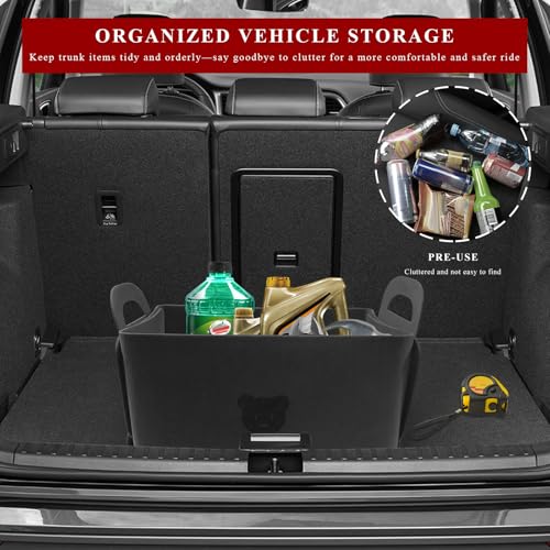 Car Trunk Organizer, Foldable Felt Basket Lightweight Storage Bin with Handles, Large Capacity Flexible Storage Bag Multipurpose Organizer for Vehicle Trunk & Backseat (Gray, 1 Bear) - view 5