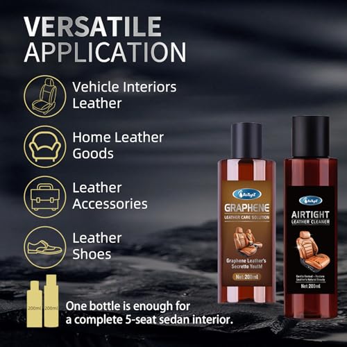 Graphene Leather Cleaner & Conditioner Kit - Deep Clean, Restore & UV Protection for Car Seats, Furniture, Couches, Shoes - Includes Microfiber Towel & 3D Applicator. - view 3