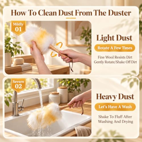 Lambswool Duster for Cleaning with Wooden Handle, Soft Feather Dusters - view 6