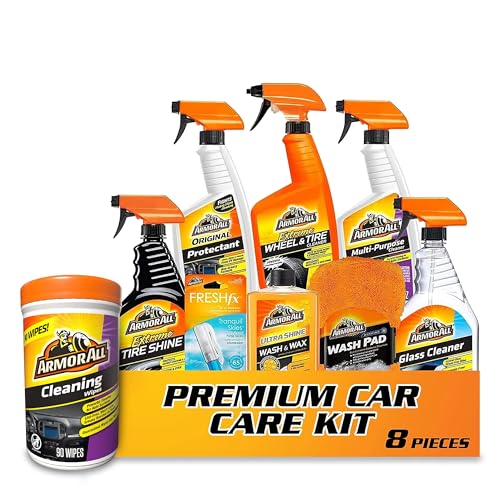 Premier Car Care Kit, Includes Car Wax & Wash Kit, Glass Cleaner, Car Air Freshener, Tire & Wheel Cleaner + Car Cleaning Wipes for Interior and Exterior, 90 Wipes Each