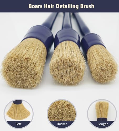 3PCS Car Detailing Brush Set, Boars Hair Bristles Brushes, Indigo - view 2