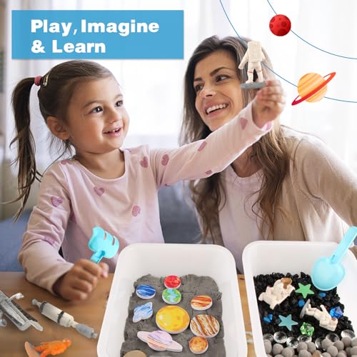 Space Themed Sensory Bin Filler,Planet Toys for Kids, Universe Solar System for Autistic Children, Space Astronauts Sensory Toys for Toddlers with 9 Planets, Sand, 3 Tools and More - view 2