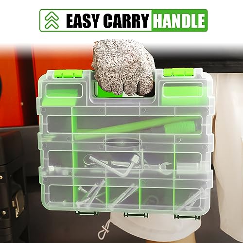 Tool Box with Transparent Lid, Double Side 34-Compartments Organizer Box with Removable Dividers for Hardware, Screws, Bolts, Nails, Beads, Jewelry and Fishing Accessories, Green, 2 Packs - view 7