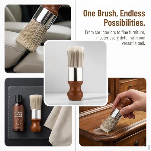 Soft PET Bristle Car Interior Brush with Wooden Handle, Gentle Leather & Vinyl Cleaning Tool, Furniture Salve & Wax Applicator for Auto Seats, Upholstery & Car Detailing - view 4