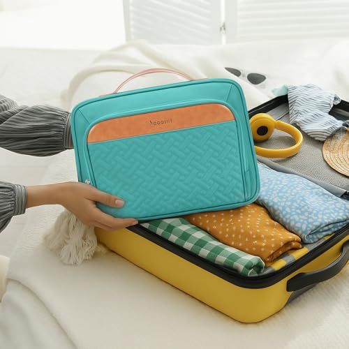 Travel Hanging Toiletry Bag for Women, Cruise Ship Essentials, with Jewelry Organizer, Extra Large Makeup Dopp Kit, Waterproof Cosmetic Bags, Toiletries Kit Set with Trolley Belt, Blue - view 2