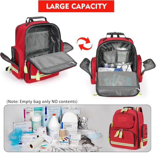 First Aid Backpack - Multi Pocket Emergency Medical Bag for Camping, Trip, Go Bag, Sports Medicine, Trauma (Red, Pack of 2) - view 3