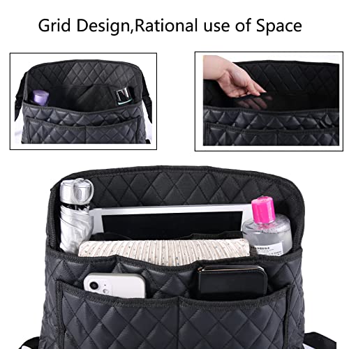 Modern Minimalist Car Seat Storage Bag - Black Faux Leather Caddy - Automotive Seat Back Organizer - 2 Compartments - Rectangular - Durable - Seat-back mounted - 15.35 x 3.94 x 10.63 inches - view 3