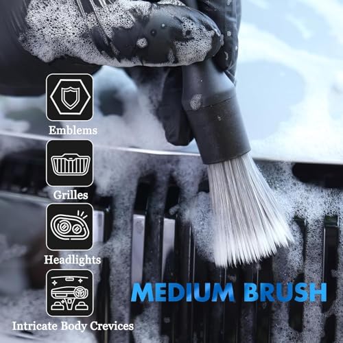 3PCS Car Detailing Brush Set - Interior or Exterior Car Cleaning Brush, [Durable Bristles] Ultra Soft Boars Hair Car Detailing Brushes, Auto Detail Brushes for Air Vent, Leather Seat, Wheels, Emblems - view 4