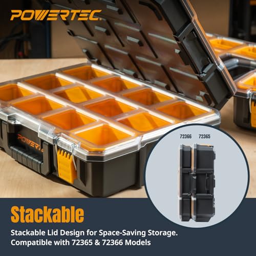 Small Parts Organizer & Tool Box – 20 Compartments, IP65 Water & Dust Protection, Stackable Storage with Interlocking Latch, Removable Bin, Divider, Clear Lid, Portable Design, 2PK (72366-P2) - view 4