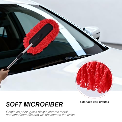 3 Pack Large Red Microfiber Car Duster Exterior Scratch Free with Extendable, Car Duster Interior Multipurpose dust Cleaning - view 4