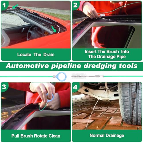 Auto Sunroof Drain Cleaning Tool,197Inch Long Pipe Cleaner for Car,Flexible Tube Cleaning Brush with 2Pcs 7.9inch Cleaning Brush Skinny Pipe Drain Dredge Cleaning Tool for Car Sunroof Wiper Drain Hole - view 5