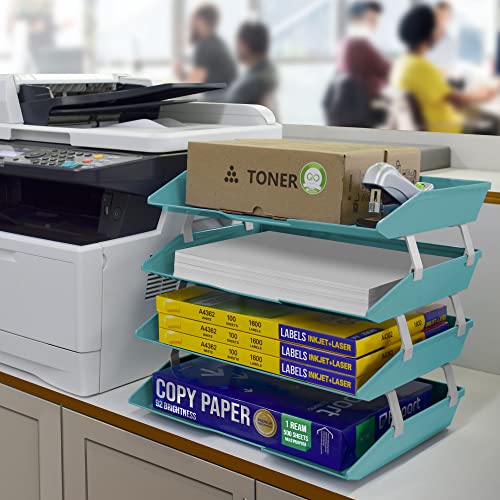 4 Tier Paper Letter Tray Side Load Letter Size, Office Desk File Document Organizer Plastic (Solid Green) - view 4