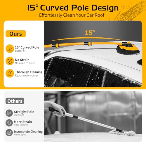 15° Curved Car Wash Brush with Long Handle, 2 Scratch-Free Mop Heads - view 3