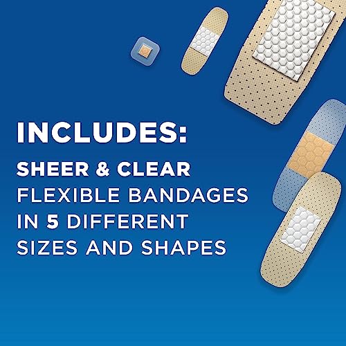 Travel Ready Portable Emergency First Aid Kit for Minor Wound Care & Brand Adhesive Bandage Family Variety Pack, Sheer & Clear Flexible Sterile Bandages - view 6