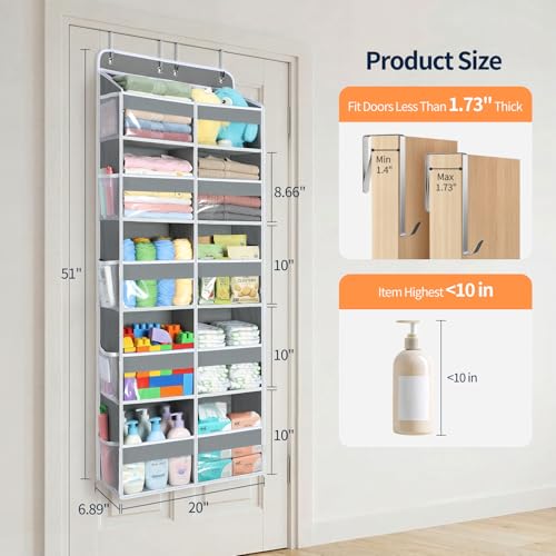 Over The Door Organizer, 5 Tier Extra Large Behind Door Storage of 10 Compartments, 80lbs Heavy Duty Door Organizer Hanging with Clear Window for Closet Bedroom Pantry Bathroom, Grey - view 2