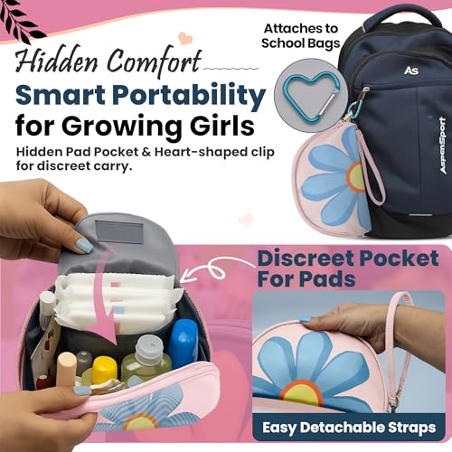 First Period Kit for Girls 9-12, Cute Sanitary Napkin Storage Bag Gifts, Tween Period Starter Kit, Portable Waterproof Emergency Sanitary Pad Pouch for Active Girls - 16 PC, (Pink) - view 2