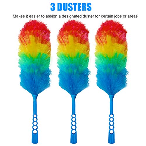 3 Pack Upgrade 19” Rainbow Static Feather Duster with Beandable and Washable Head - More Fibers Bigger Head Less Loss of Fiber - view 6