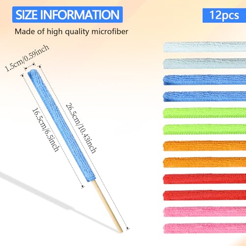 12 Pcs Microfiber Detail Duster Sticks Fan Cleaning Brush Crevice Cleaning Tool AC Vent Cleaner Mini Split Cleaning Kit Fan Blade Cleaner Dusters for Cleaning Home Car Window Blind(Multicolors) - view 2