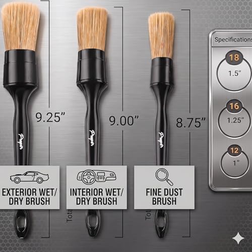 Car Detailing Brush Set for Interior or Exterior | 3-Pack | Ultra Soft Boars Hair Bristles - view 6