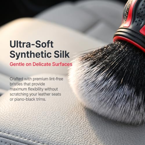 Car Detailing Brush, 5.12" x 2.76" Spherical Soft Bristles Interior Detail Brush with Storage Rack, Waterproof Portable Cleaning Tool for Dashboard Air Vents, Universal for Most Cars (Red) - view 3