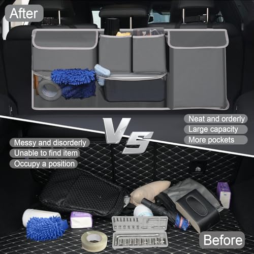 Trunk Hanging Organizer, Backseat Storage Bag, Collapsible Car Interior Accessories with 4 Pockets & 2 Mesh Pouches for Tools, Provide More Storage Trunk Space for SUV, Jeep, MPVs (Grey) - view 5