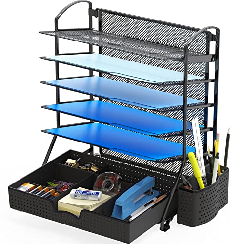6-Tier Desk File Organizer w/Drawer & Pen Holder, Black - view 4