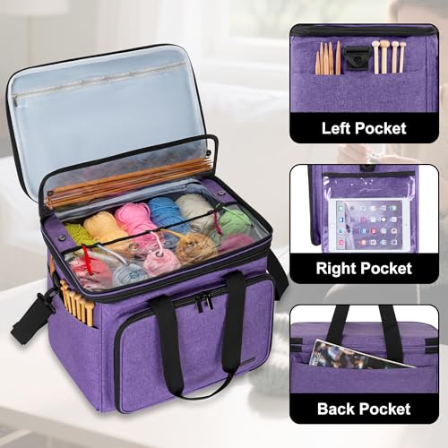 Crochet Bag, Knitting Bag Yarn Storage Tote, Yarn Organizer, Purple - view 3