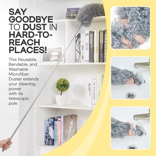 Microfiber Feather Duster with Extension Pole 100 Inches, (8 PCS), Cleaning Brush, Dusters for Cleaning High Ceilings, Cobwebs, Blinds, Cars, Reusable, Washable, Extendable, Ceiling Fan Cleaner Duster - view 4