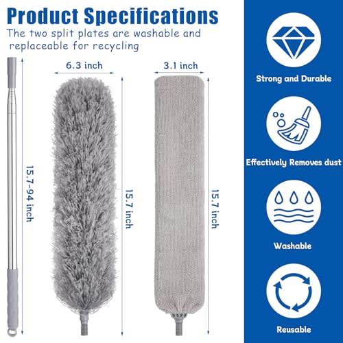 Feather Duster Set (4 Pieces), 30-100 inch Microfiber Retractable Gap Duster for Cleaning Ceilings, Furniture Refrigerators and Under Sofas - view 3