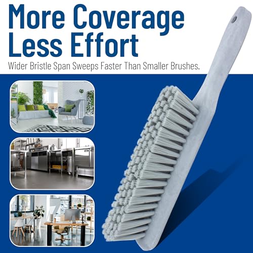 8 Inch Soft Counter Brush with Polyester Bristles and 5 Inch Handle, Color Coded Handheld Broom for Tables Countertops and Foodservice Surfaces, Gray - view 6