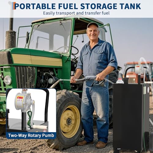 30 Gallon Fuel Caddy, Portable Gas Caddy, Transfer Fluid Diesel Gasoline Storage Tank Container with Fuel Transfer Rotary Hand Pump/Wheels for Boat ATV Car Motorcycle, Black - view 5