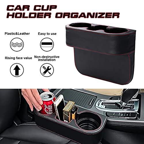 Car Seat Seam Wedge Storage Leather Organizer Cup Holder Coin Side Pocket Console Cover Drink Cell Mobile Phone Mount Stand Holder Glove Box w/2Pcs Car Seat Hook + 2Pcs Cup Holder Coaster - view 5