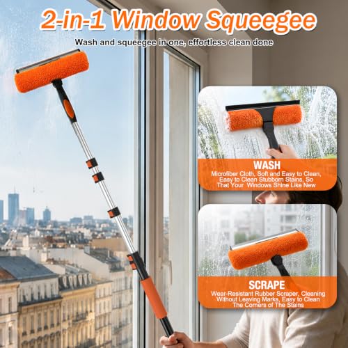 30FT Reach High Ceiling Duster Kit, Window Cleaning kit with 5-24FT Extension Pole, Fan Duster for Ceiling Fan Blades, Microfiber Feather Duster, Rotatable Window Squeegee and Cobweb Duster - view 5