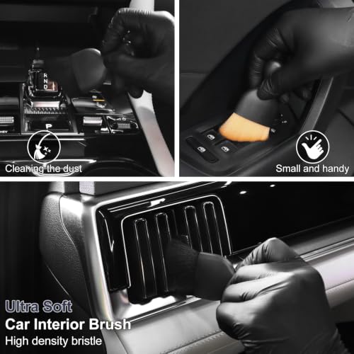 6PCS Car Detailing Brush Set, Boars Hair Car Detailing Brushes, Ultra Soft No Scratch Interior Detail Brush, Car Duster, Car Interior Detailing kit, Car Cleaning Supplies kit for Leather, Air Vents - view 6