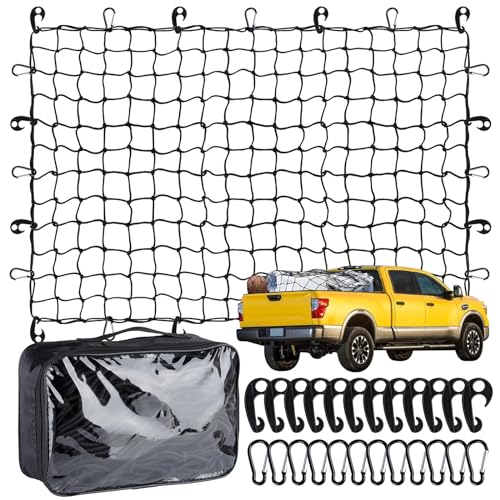 Heavy Duty Cargo Net for Pickup Truck Bed - 4' x 6' Stretches to 10' x 15'