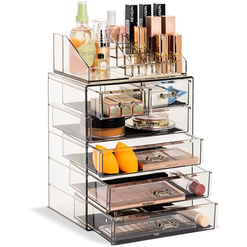 Makeup Organizer, 6-Drawer Acrylic 2-Piece Set (Black Jewel)