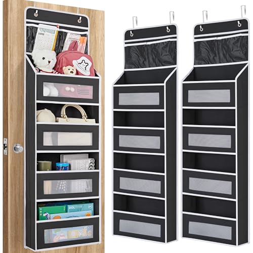 2 Pack 5-Shelf Over Door Organizer, Upgrade Hanging Storage with Clear Window, 50 lbs Load Storage Organizer for Bedroom, Bathroom, Nursery, Baby Kids Toys, Diapers, Pantry, Black
