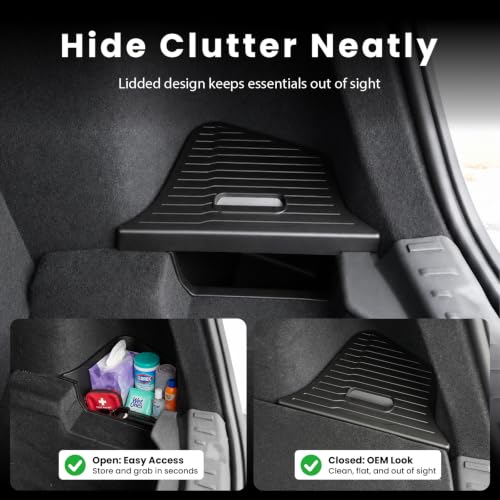 Rear Trunk Storage Bins for 2025-2026 Tesla Model Y Juniper, TPE Side Cargo Organizer Boxes with Lids, Waterproof Anti-Rattle Trunk Storage Accessories for 5-Seater, Black - view 4