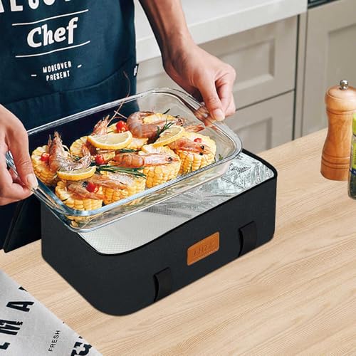 Insulated Casserole Carriers for Hot or Cold Food, Lasagna Holder Tote for Potluck Parties, Beach, Picnic, Travel, Fits 11x15 or 9x13 Dish (Black) - view 5