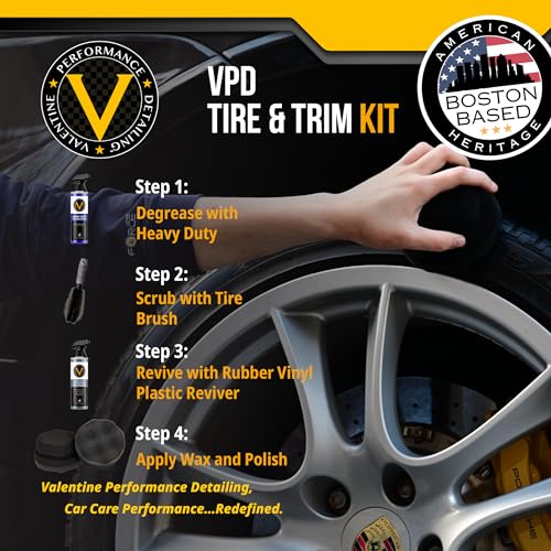 VPD Tire & Trim Detailing Kit - Includes Rubber Vinyl Plastic Reviver, Heavy Duty Degreaser, Tire Brush, Waxing Sponge Applicators, Professional Strength, Protects & Refreshes, Eliminates Dust & Grime - view 3