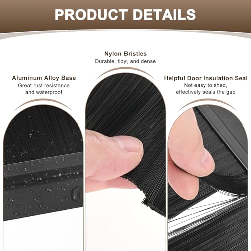 2Pack Door Sweep - 39" Door Bottom Brush Heavy Duty Seal Draft Stopper Aluminum Base with 30mm Brush, Adhesive/Screw Installation for Interior/Exterior/Garage/Sliding Doors, Black - view 2
