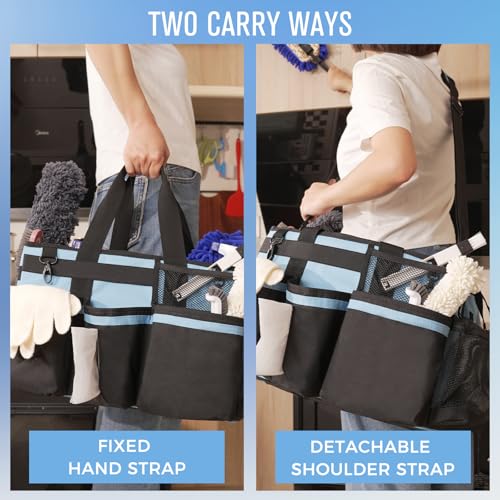Wearable Cleaning Caddy, Cleaning Caddy Supplies Organizer with Handle & Shoulder Straps for Housekeepers, Under Sink & Car Cleaning Tool Organizers Bag with 4 Foldable Divider (Blue) - view 6