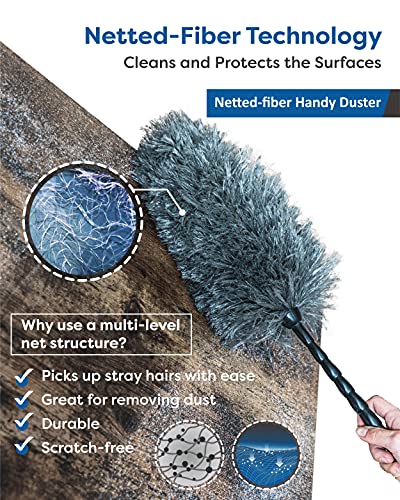 Feather Duster Kit with 5.6ft Extension Pole, 4 Dusting Brush for Cleaning Home Wall Ceiling Fan Cobweb, Microfiber Static Washable Dusters, Black Dark Gray - view 3