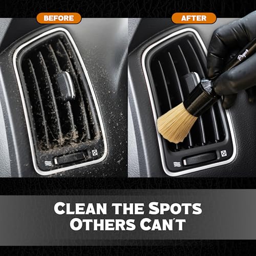 Premium Car Detailing Brush Set - Complete 6 Pack Kit - 2 Boar's Hair, 2 Ultra Soft, 2 Synthetic Bristles - Car Detail Brush for All Surfaces, Leather Seats, Air Vents, Wheels & Emblems, and More - view 5