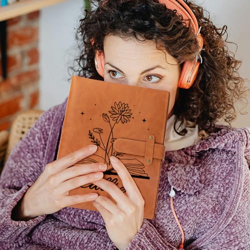 CALLIE Personalized Sketchbook Cover A5 with Storage Pocket | Custom Name on PU Leather Notebooks Cover - Gifts for Teachers Artists Students (Open Book Birth Flower) - view 7