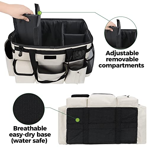 Cleaning Caddy Organizer with Handle - Large Caddy Bag for House & Bathroom Cleaning Supplies, 15 x 8 x 10.5 inches Cleaning Supply Caddy, Housekeeping Tote with Adjustable Strap - Beige - view 6
