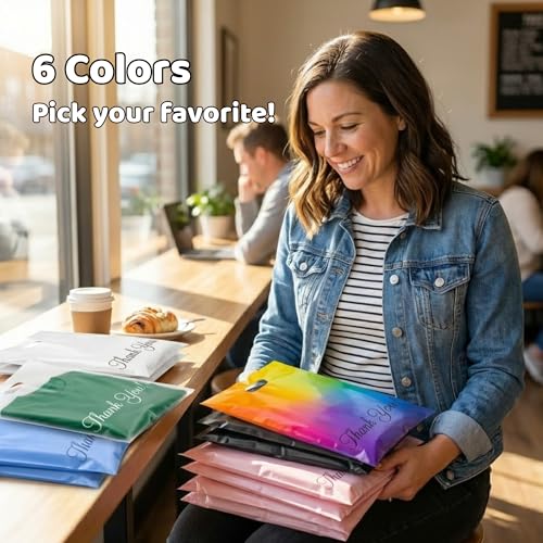 Rainbow Poly Mailers with Handle, 10x13, 100 Pack, Thank You Bags - view 6
